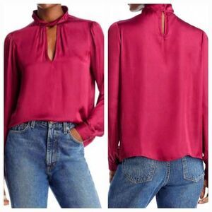 New PAIGE Womens (L) Burgundy Twist Collar V Neck Long Sleeve Blouse $199-Defect